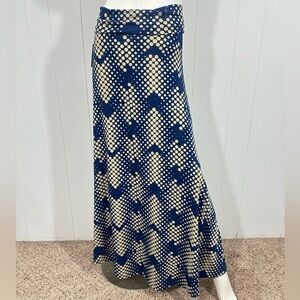 NWT Lularoe Maxi Skirt Womens Size XS Blue Beige Polka Dot Stretch Flare Pull On